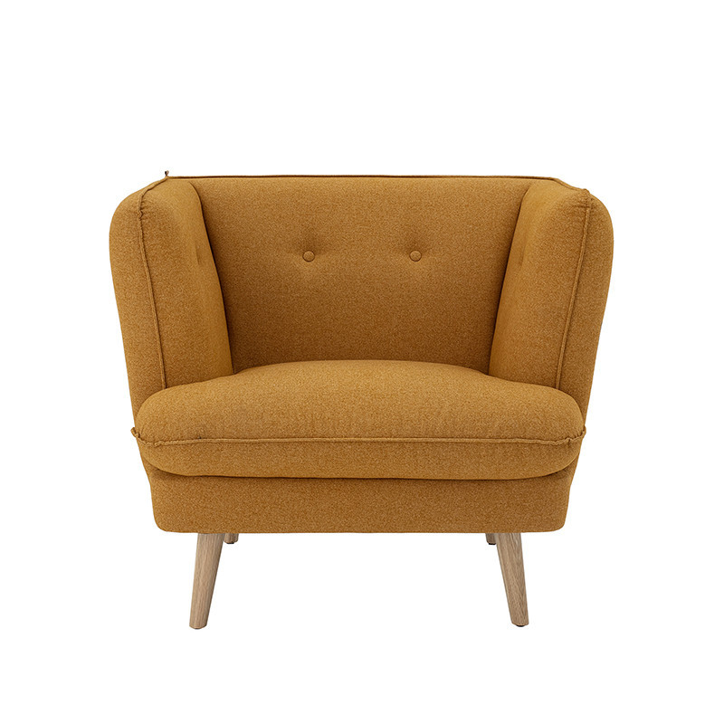 Fauteuil scandinave confortable jaune moutarde