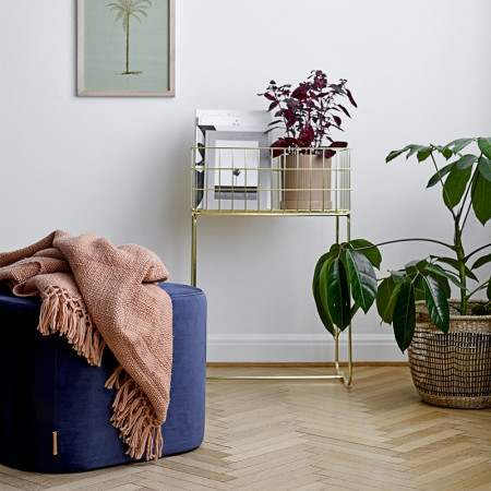 Pouf velours bleu carré Bloomingville