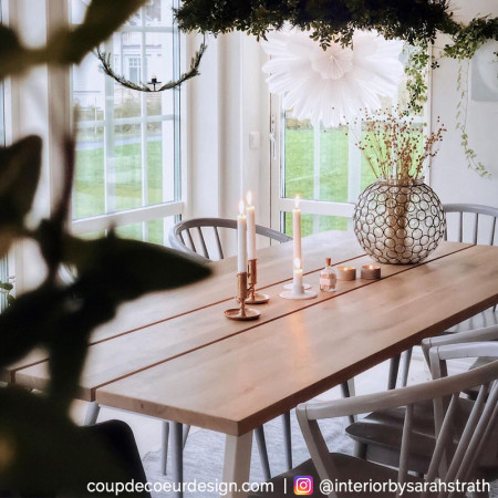 Table bois naturel et métal blanc design - Whit 