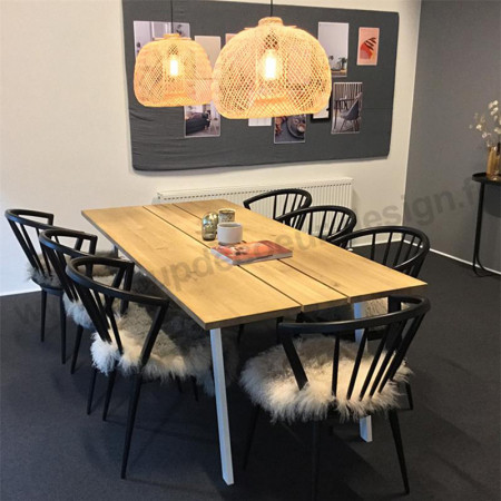 Table de repas en bois naturel et métal blanc design design
