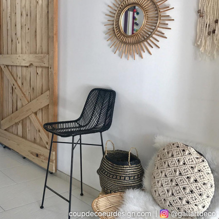 Tabouret de bar en rotin noir Bloomingville