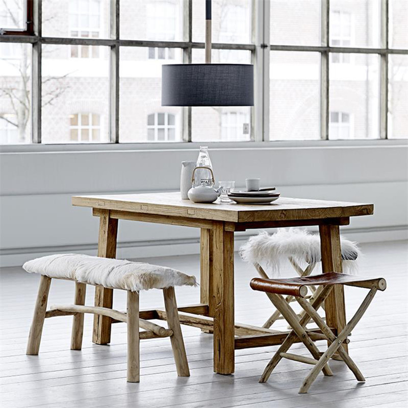 Tabouret pliant cuir cognac style chalet