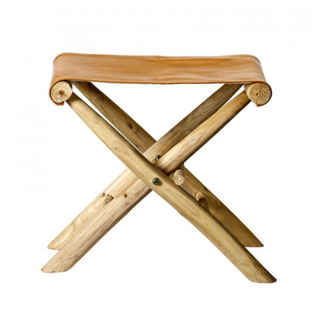 Tabouret pliant cuir cognac style chalet - Chalet