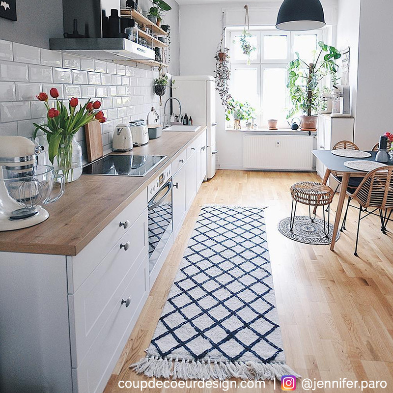 Tapis ethnique noir et blanc de couloir 200x70 Bloomingville - Madeline 