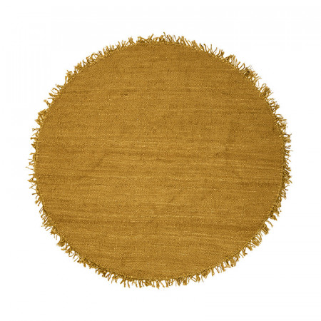 Tapis rond jaune moutarde à franges D150cm - Aza 
