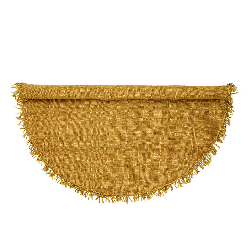 Tapis rond jaune moutarde à franges D150cm - Aza 