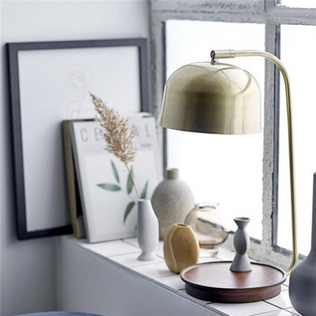Lampe design vintage en bois et métal doré