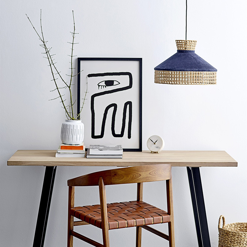 Lustre en cannage et tissu bleu Bloomingville