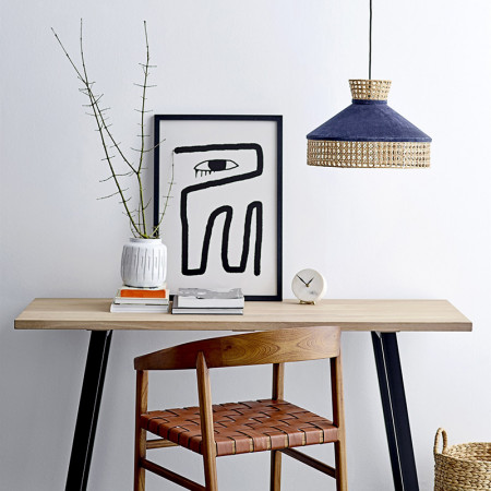 Lustre en cannage et tissu bleu Bloomingville