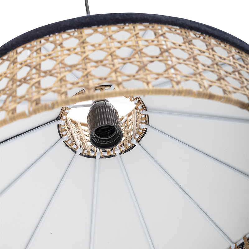 Lustre en cannage et tissu bleu Bloomingville - Louis 