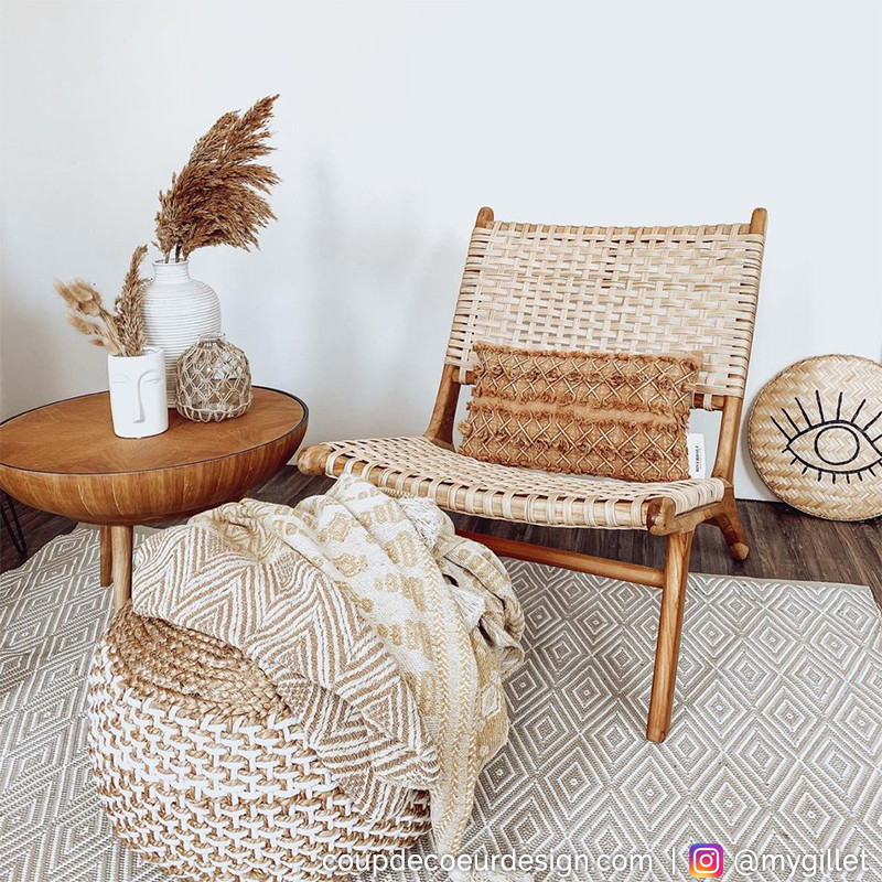 Fauteuil bas en rotin et bois Bloomingville