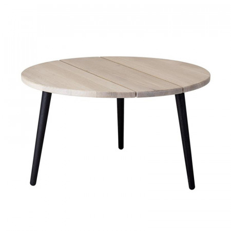 Table basse en chêne ronde et pieds métal noir