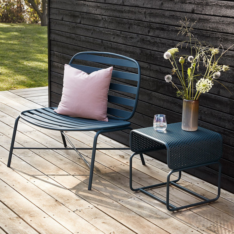 Fauteuil bas de jardin métal bleu design - Trévor 