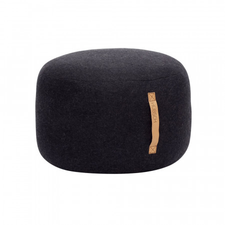 Pouf noir rond avec poignée Hubsch - Puly 