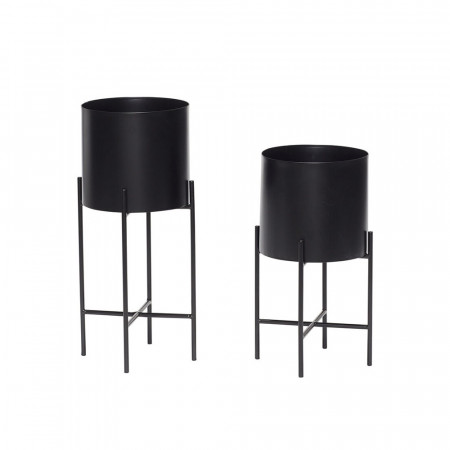 Pots de fleurs sur pieds noir design Hubsch - Pétale