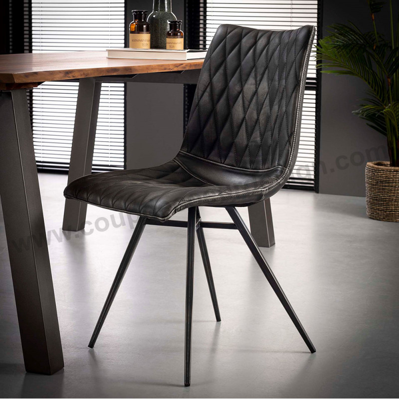 Chaise style industriel simili cuir gris vieilli matelassé - Bill Chaise style industriel simili cuir gris vieilli matelassé - Bill