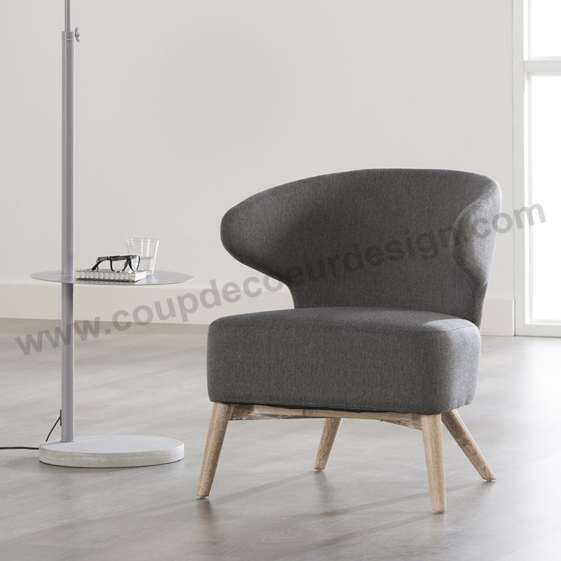 Fauteuil style scandinave gris avec accoudoirs - Rock 