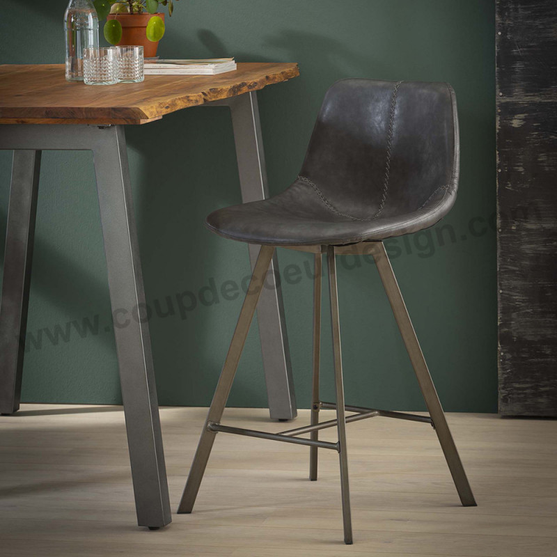 Tabouret de bar gris style industriel avec dossier - Couture 