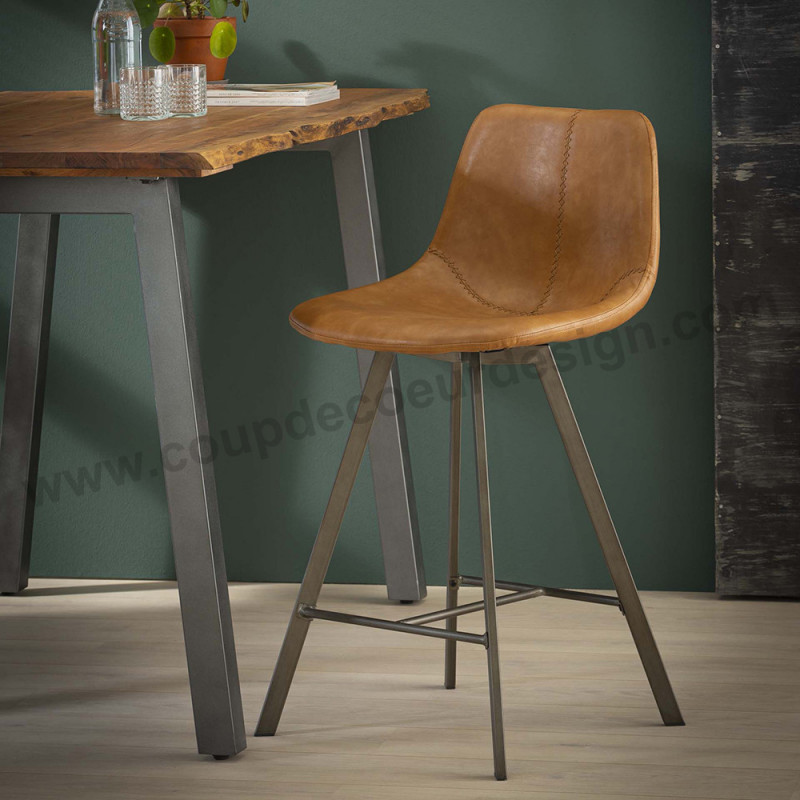 Tabouret de bar avec dossier style industriel marron - Couture 