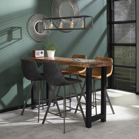 Tabouret de bar style industriel marron avec dossier - Couture