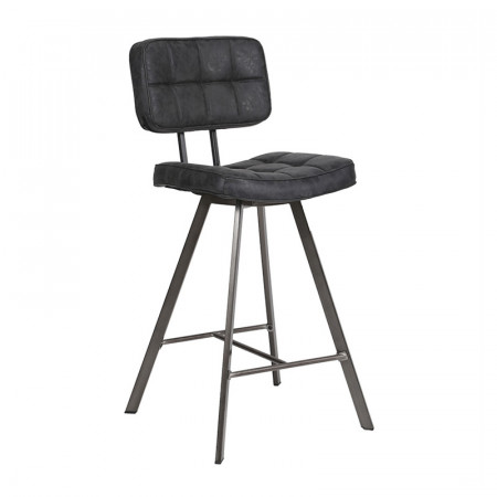 Tabouret de bar industriel vintage noir assise matelassée - Brux