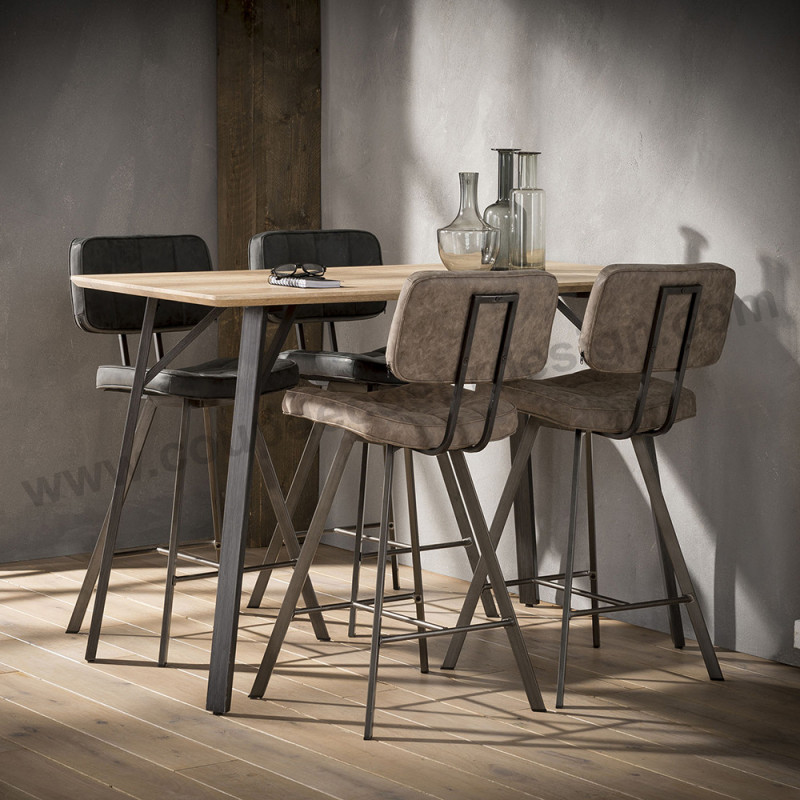 Tabouret de bar noir industriel vintage assise matelassée - Brux