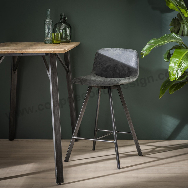 Tabouret de bar simili cuir gris industriel vintage - Open Tabouret de bar simili cuir gris industriel vintage - Open