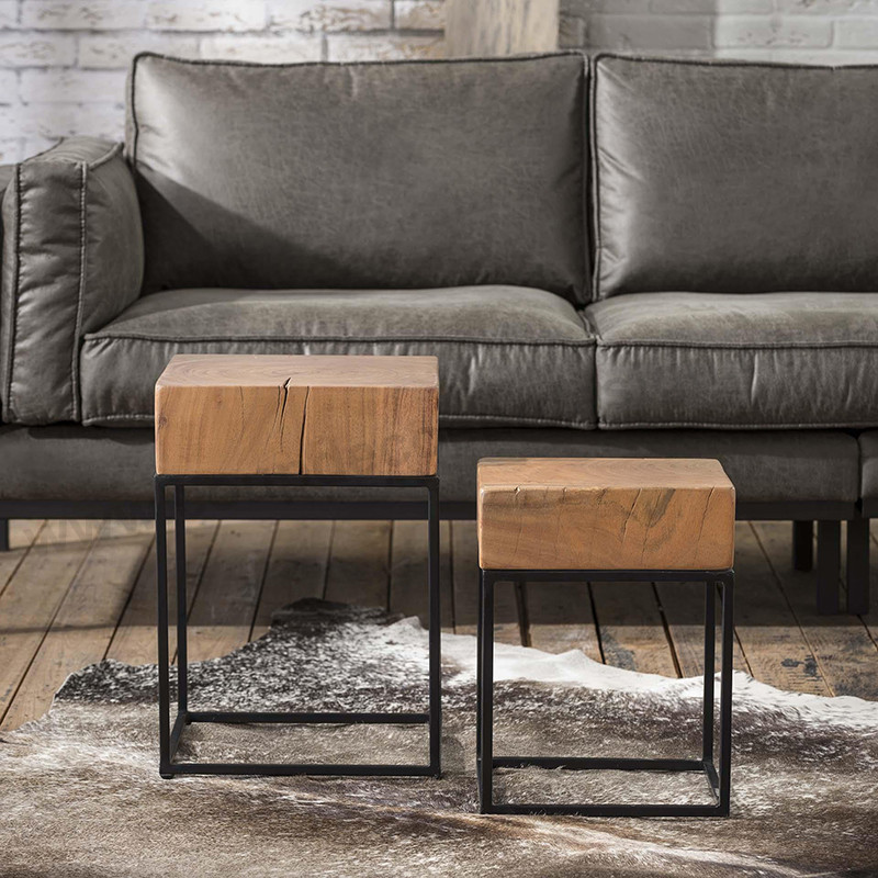 Bout de canapé design bois et métal - Acacia 