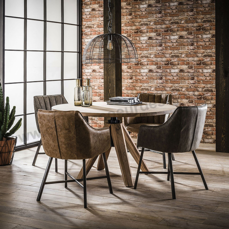 Table ronde réglable en hauteur bois style industriel - Acacia 