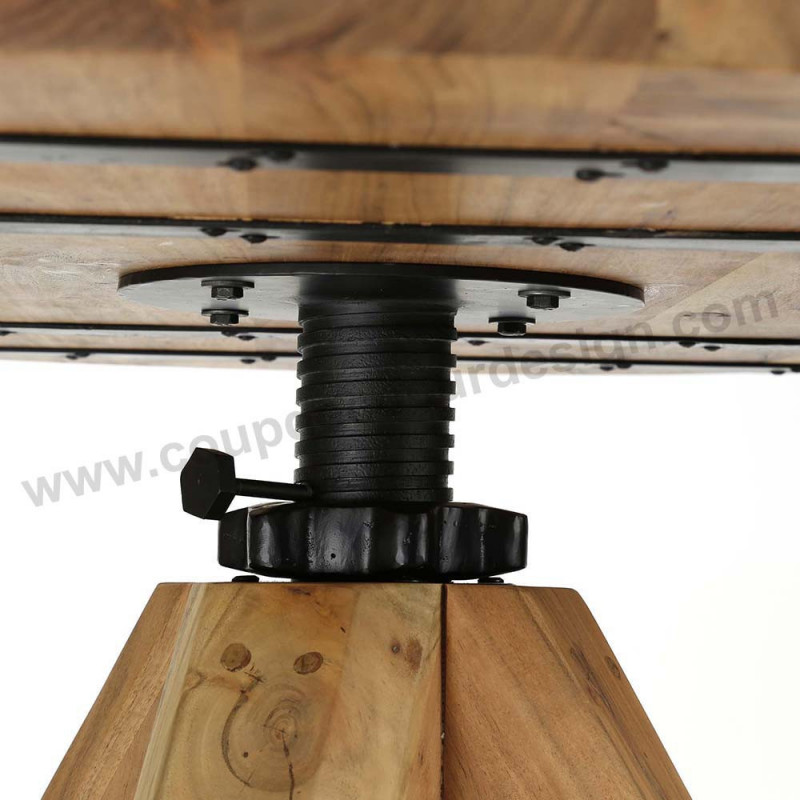 Table ronde réglable en hauteur bois style industriel - Acacia 