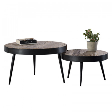 Table basse gigogne industrielle bois brut - Carlton 