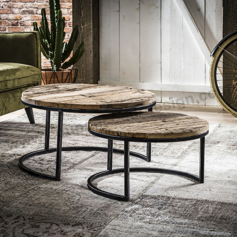 Table basse gigogne bois brut style industriel - Drift 