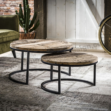 Table basse gigogne bois brut style industriel - Drift 