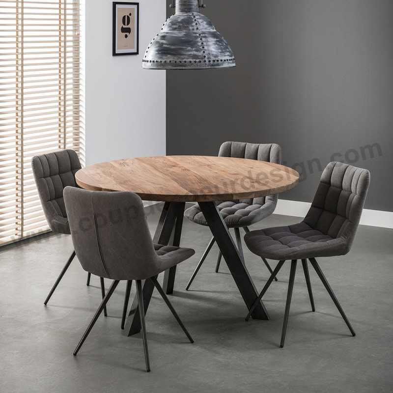 Table ronde style industriel bois et métal - Acacia 