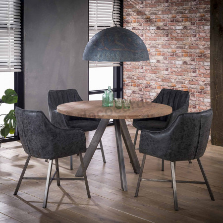 Table ronde style industriel bois et métal - Acacia 