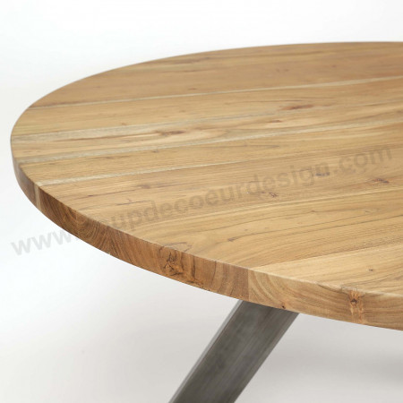 Table ronde style industriel bois et métal - Acacia 