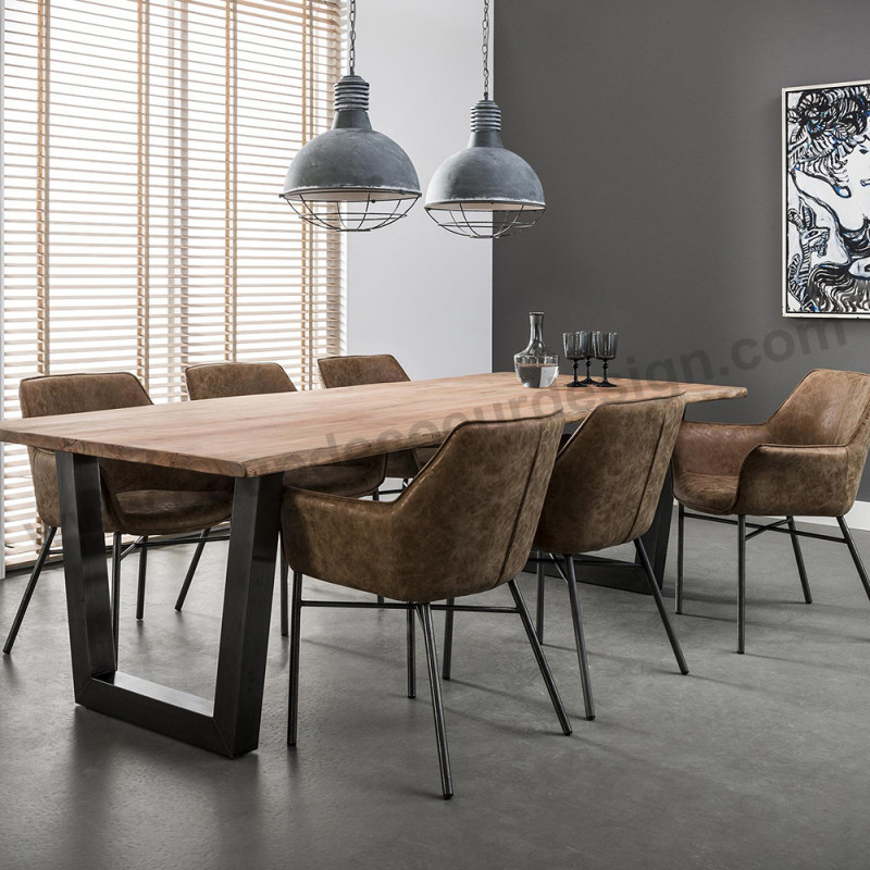Table tronc d'arbre design bois brut pieds métal noir - Acacia