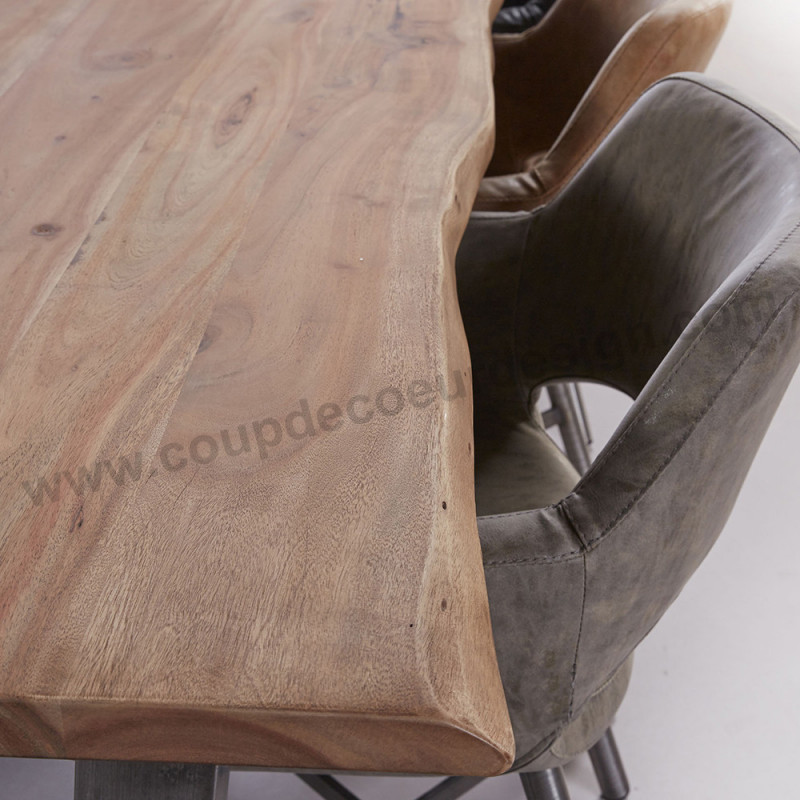 Table tronc d'arbre design bois brut pieds métal noir - Acacia