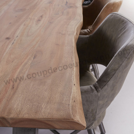 Table tronc d'arbre design bois brut pieds métal noir - Acacia