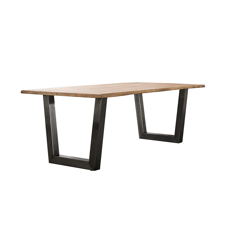 Table tronc d'arbre design bois brut pieds métal noir - Acacia