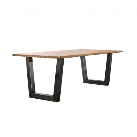 Table tronc d'arbre design bois brut pieds métal noir - Acacia