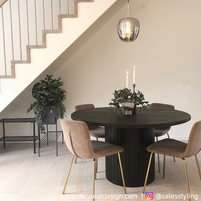 Chaise pieds dorés en tissu taupe design Bloomingville - Fland