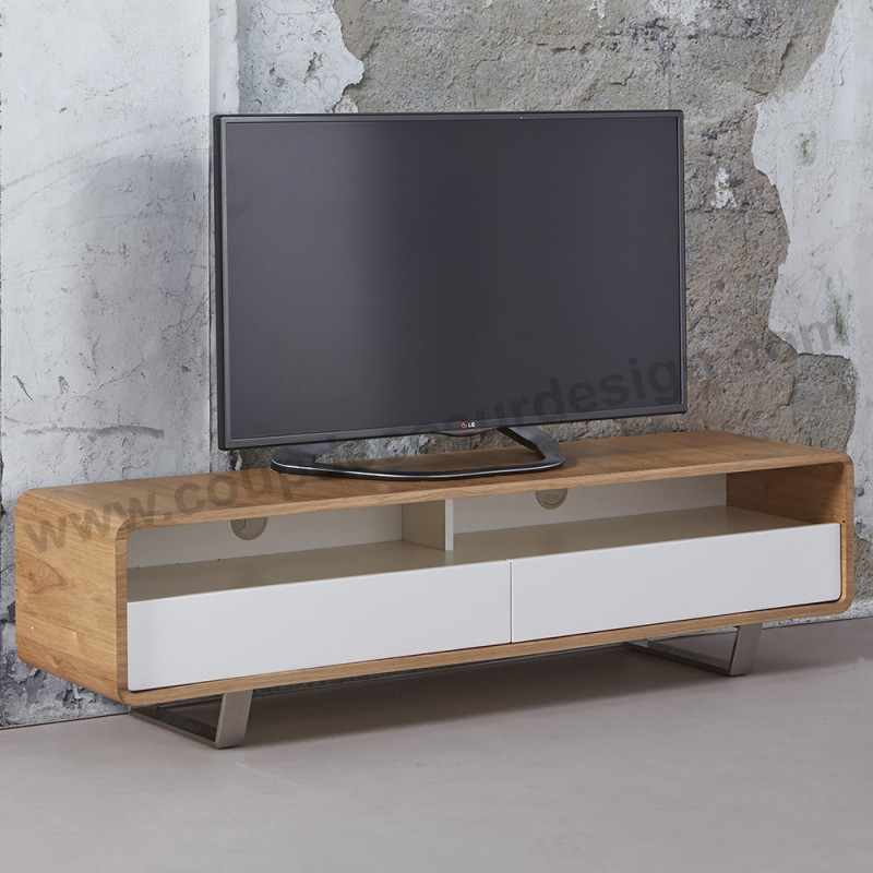 Meuble tv style scandinave bois et blanc - Warm 