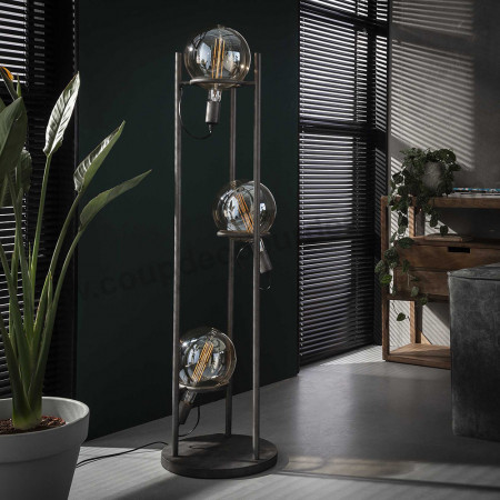 Lampadaire industriel design avec 3 ampoules déco - Pluton 