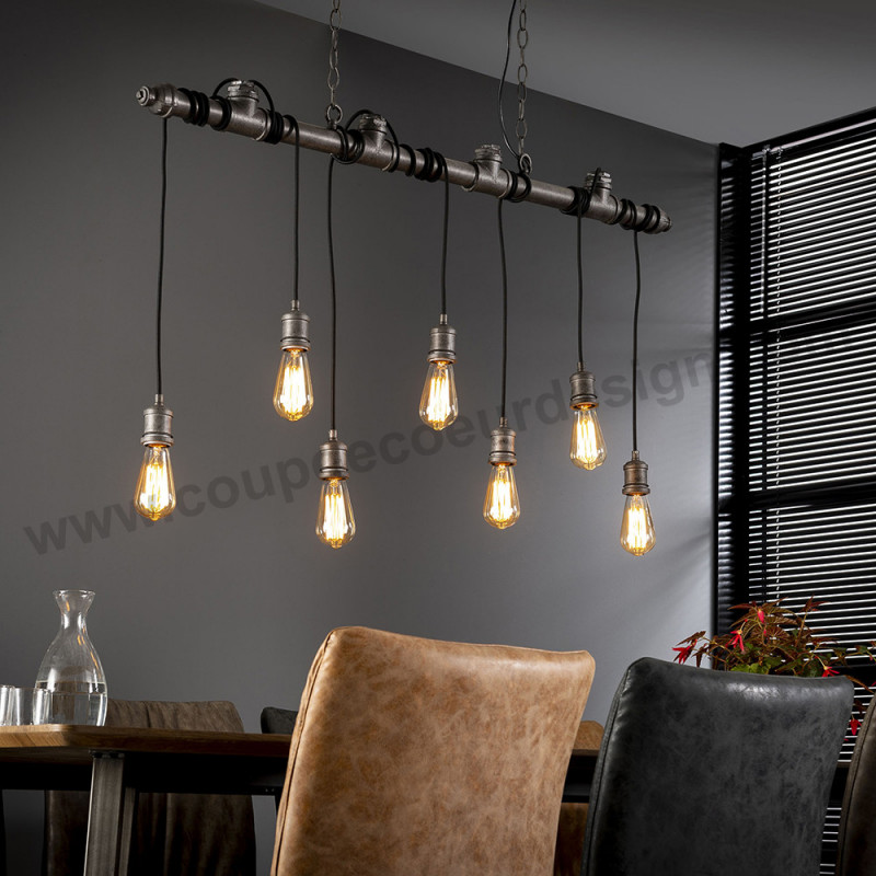 Suspension barre métal 7 ampoules style industriel Townshend - Lyne Suspension barre métal 7 ampoules style industriel Townshend - Lyne