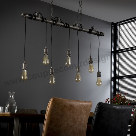 Suspension barre métal 7 ampoules style industriel Townshend - Lyne 