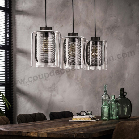 Lustre industriel en verre et métal 3 suspensions - Opac 
