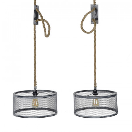 Lustre industriel corde et métal 2 abat-jour - Dina 