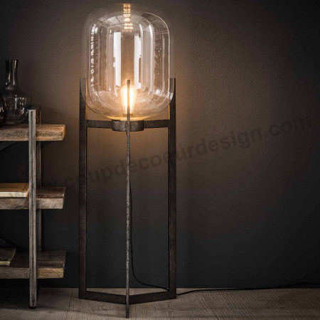Lampadaire globe en verre sur pied métal style industriel vintage - Hal 