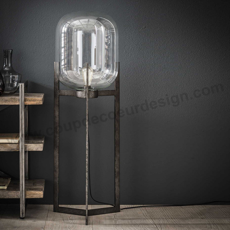 Lampadaire globe en verre sur pied métal style industriel vintage - Hal 